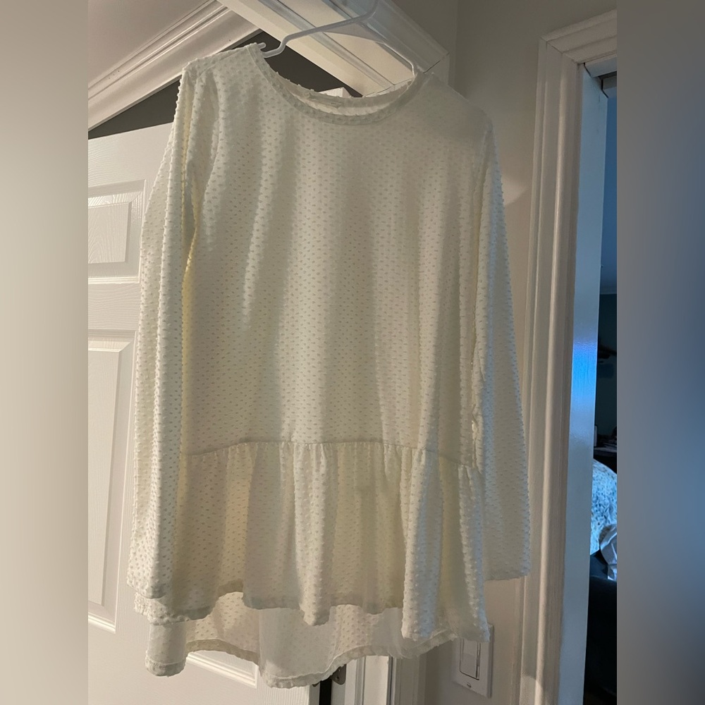 White Textured Long Sleeve Top